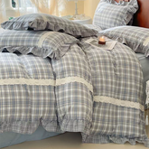 Blue Tartan Plaid Ruffle Duvet Cover